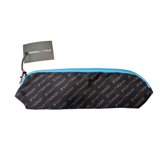 Kendall & Kylie Logo Print Slim Nylon Cosmetic/Pencil Case Black Multicolor OS - Picture 1 of 3